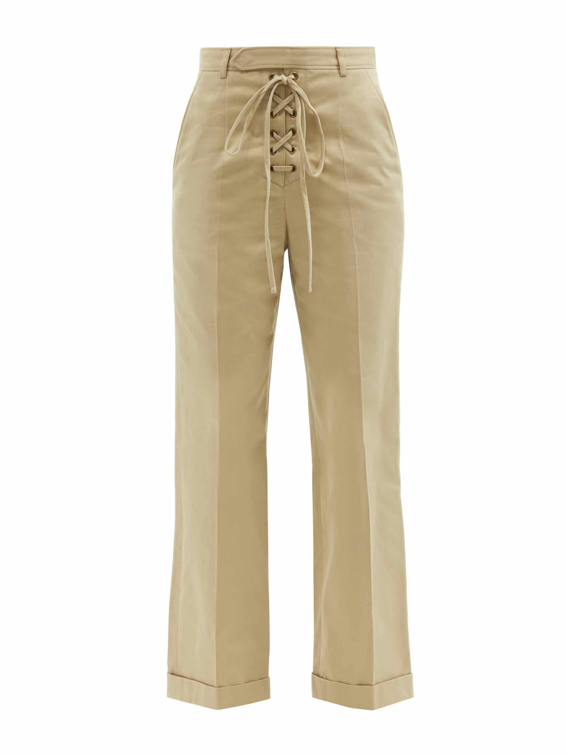 Beige lace-up trousers