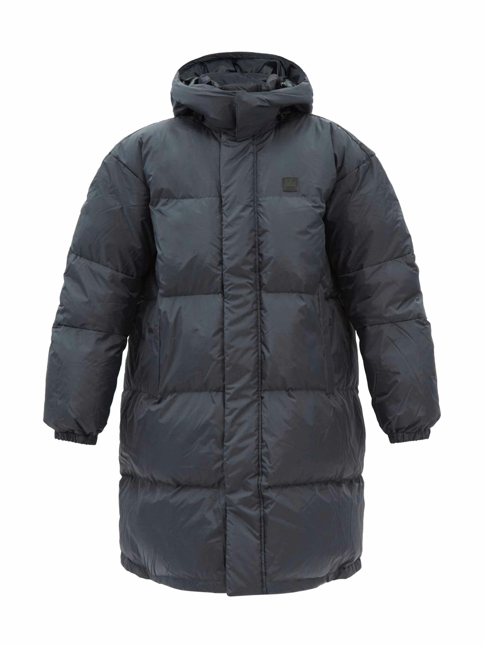 Black hooded quilted down coat