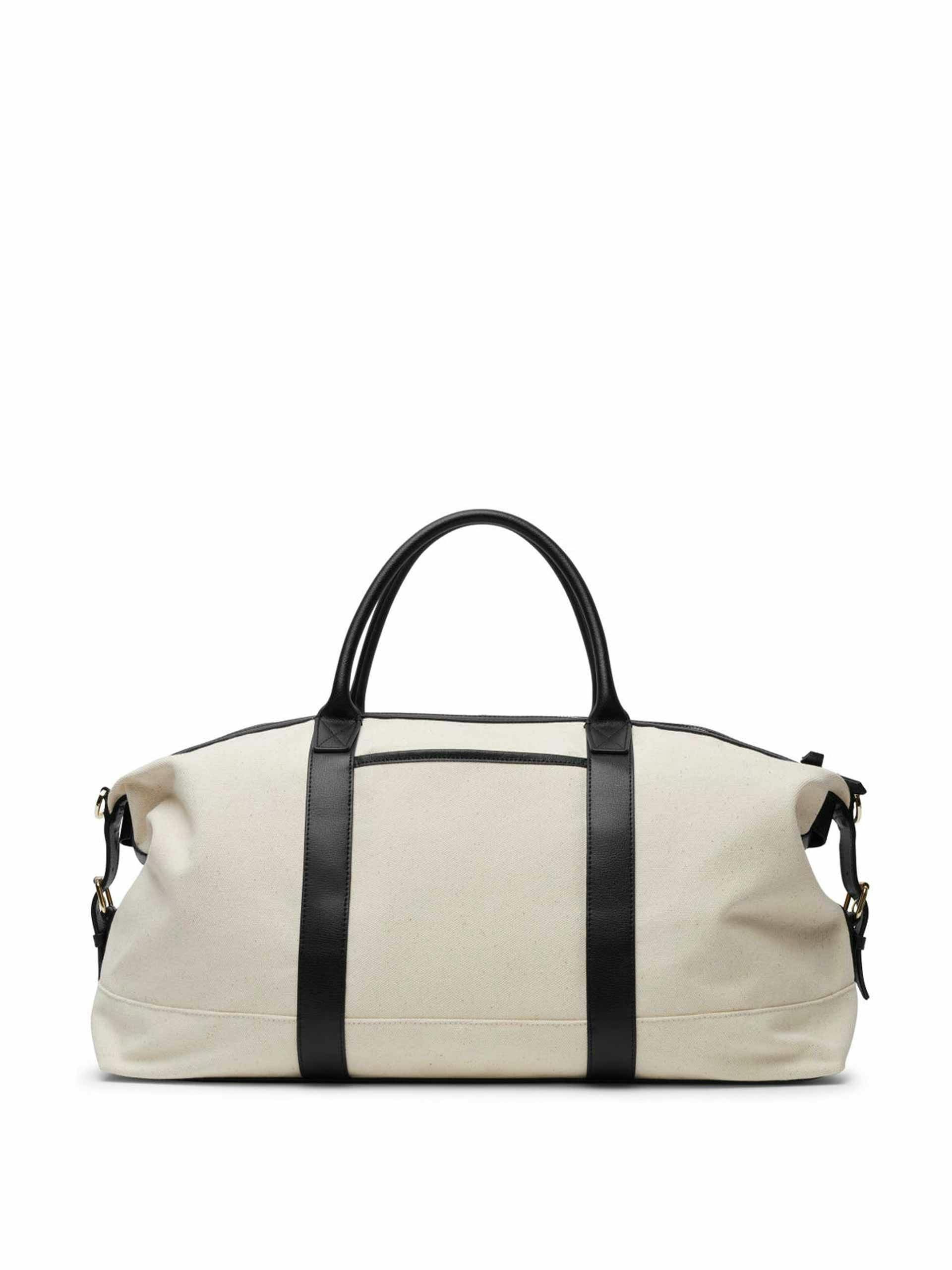 Black leather lined canvas duffle bag