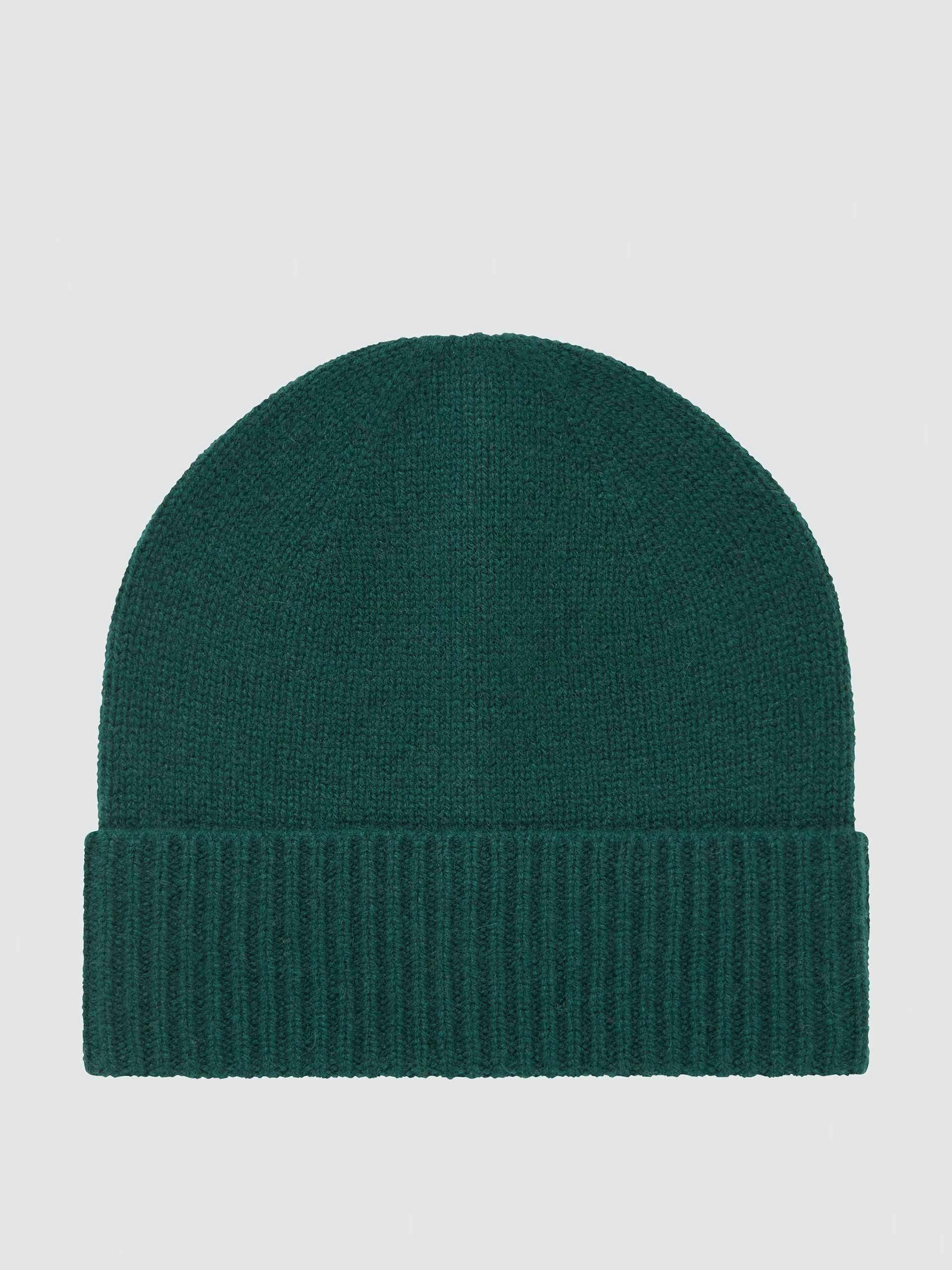 Green cashmere knitted beanie hat