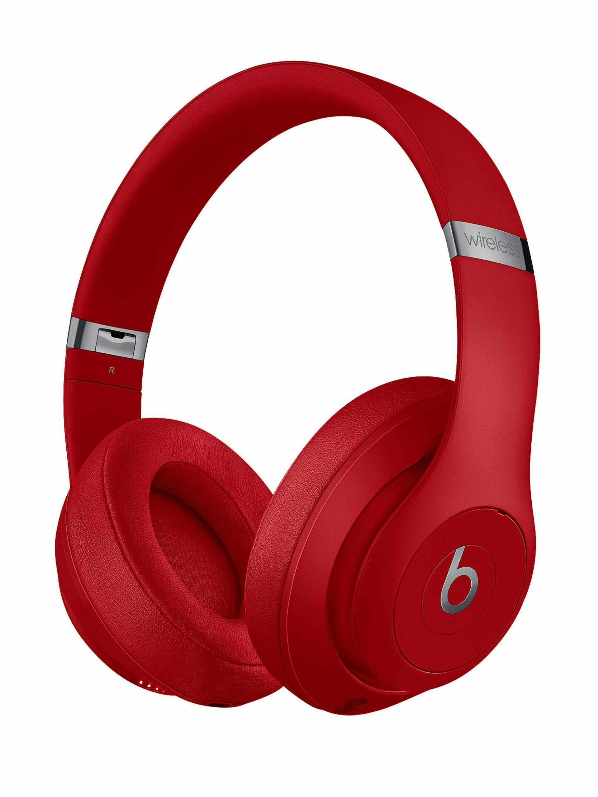 Red wireless bluetooth headphones