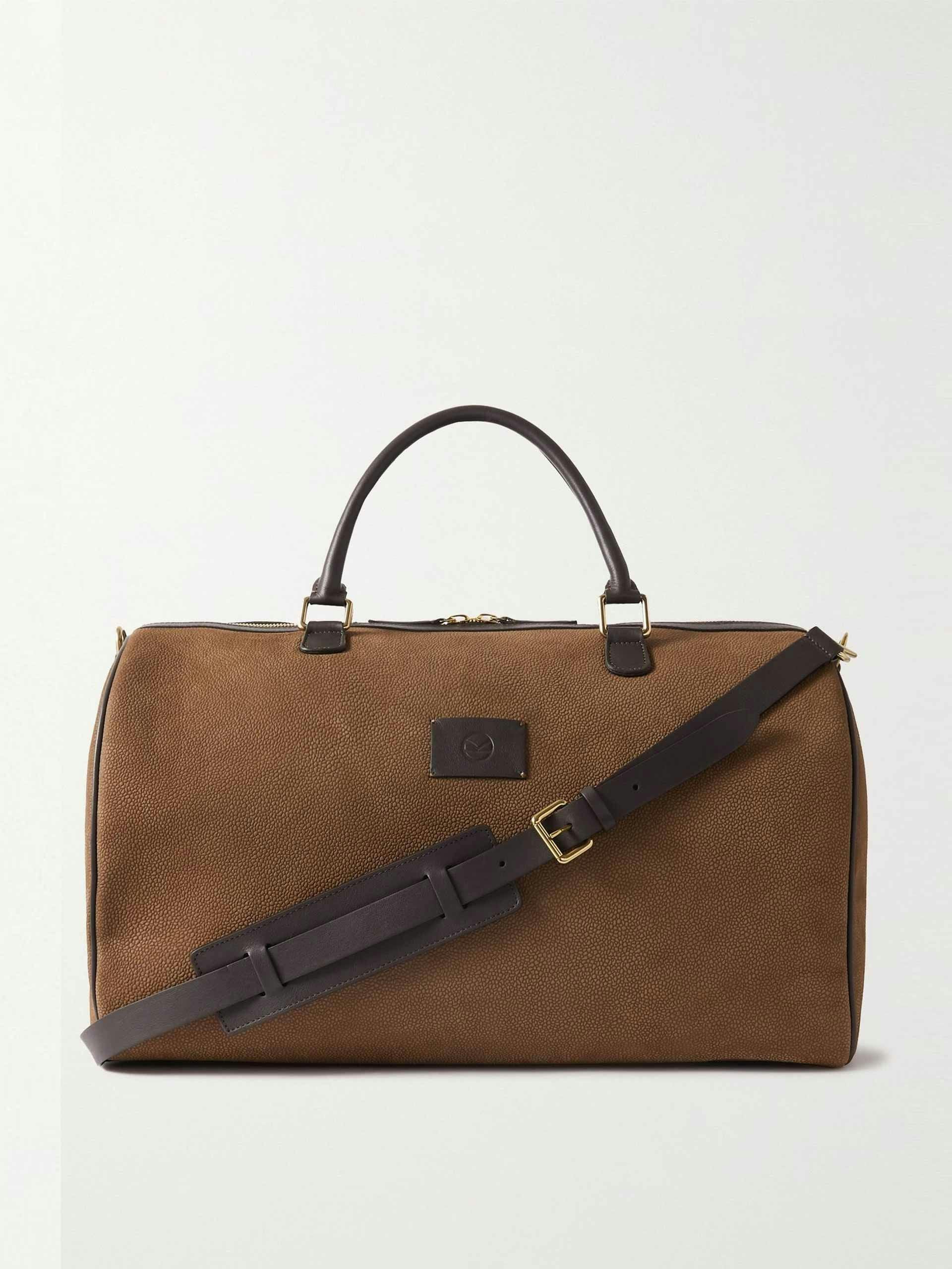 Leather-trimmed pebble-grain suede holdall