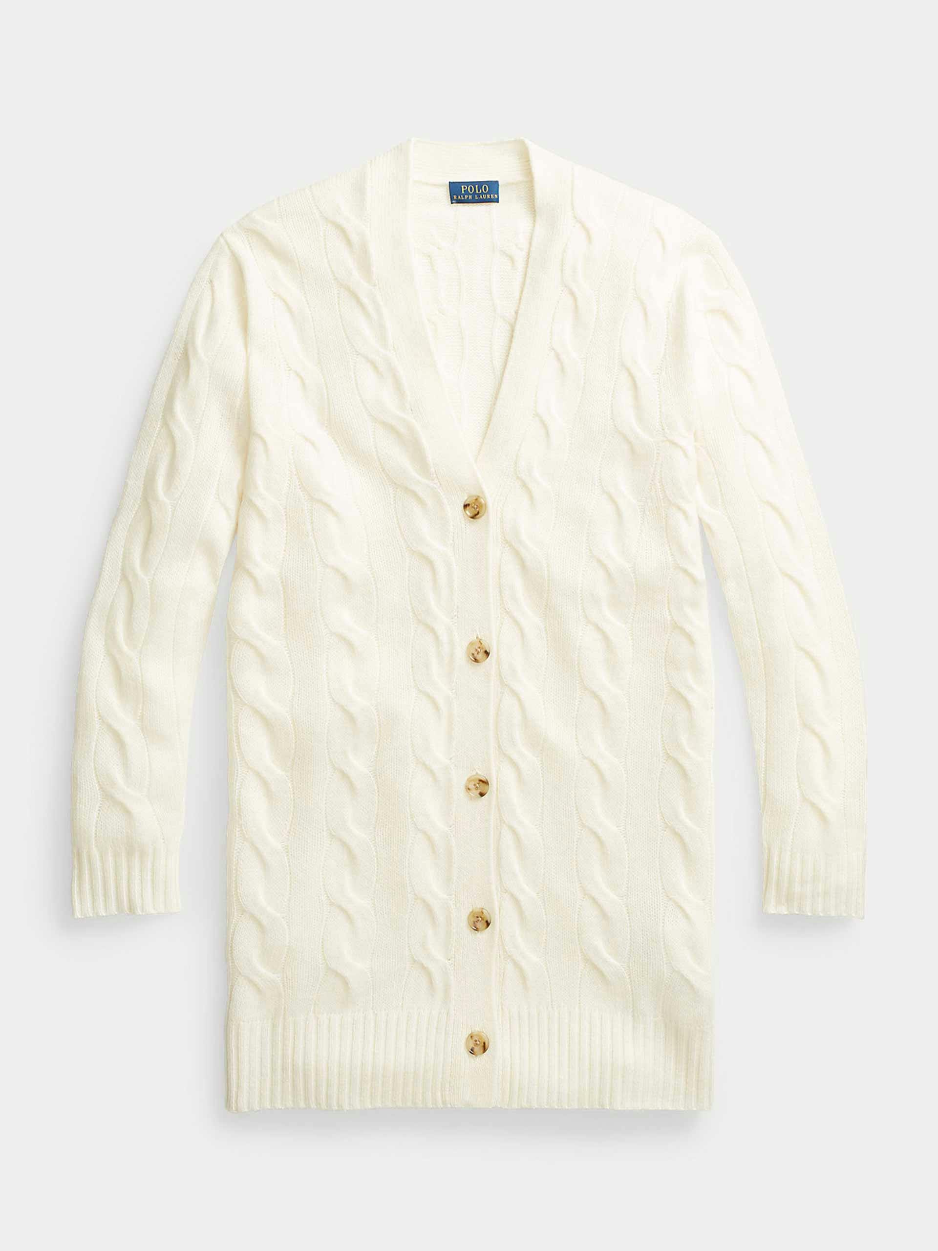 Cream cable-knit cashmere cardigan