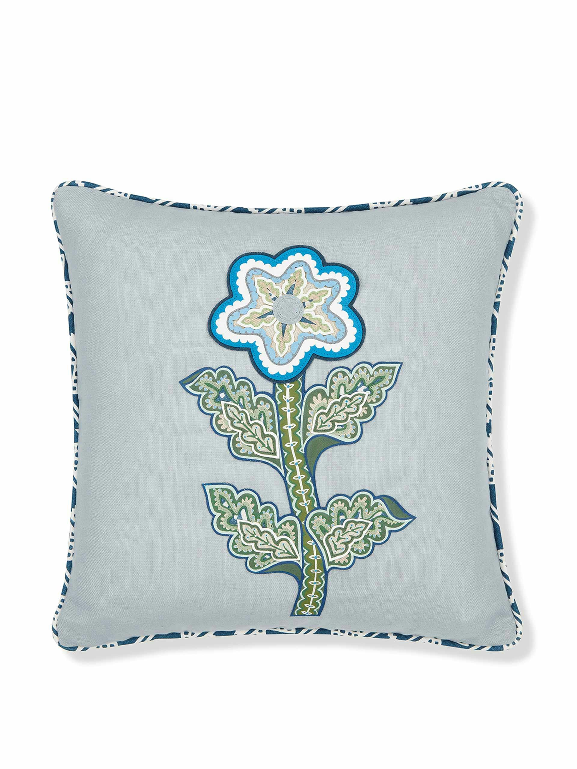 Appliqué flower linen cushion
